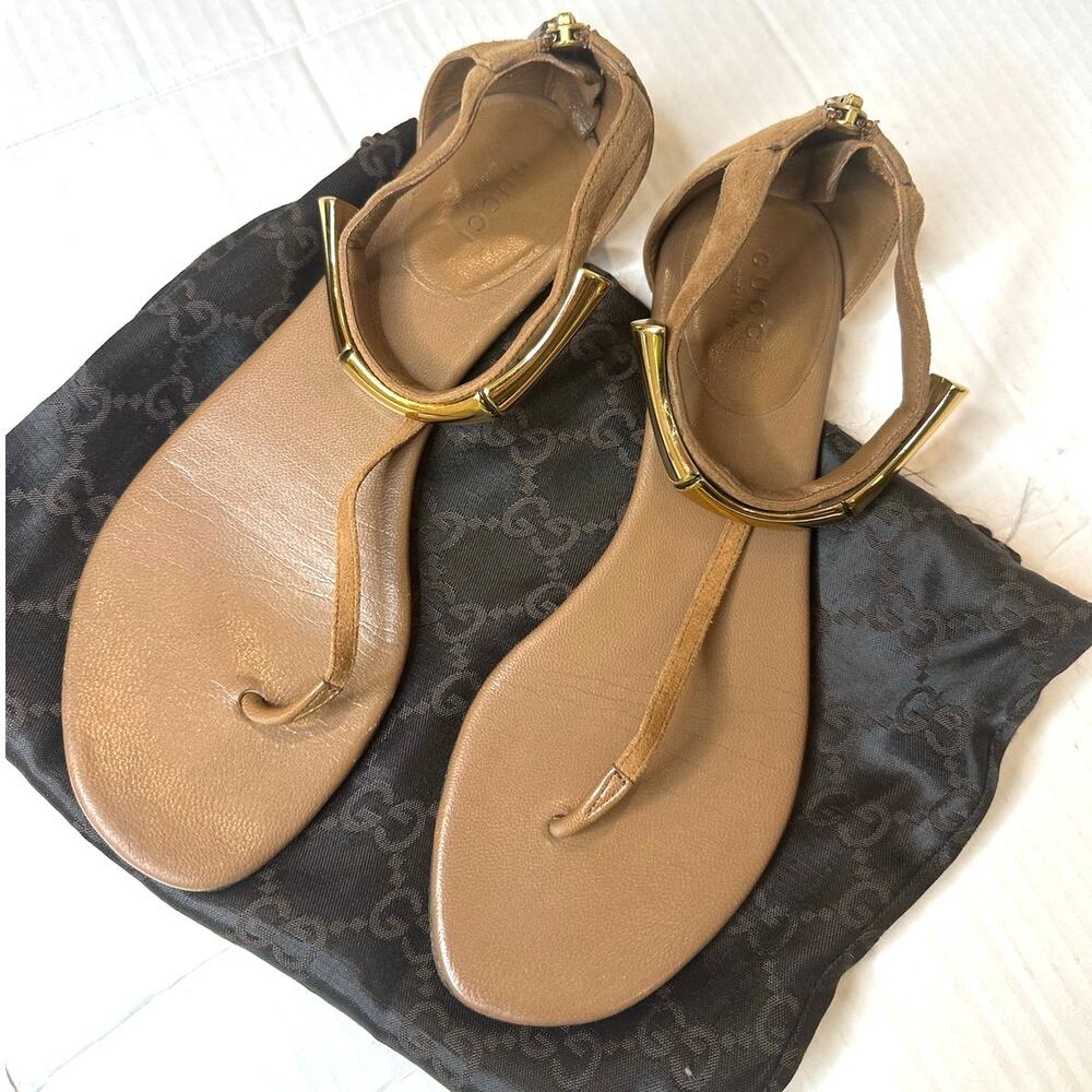 Gucci Coraline Bamboo Thong Suede Sandals Tom Ford Era tan brown color size 36